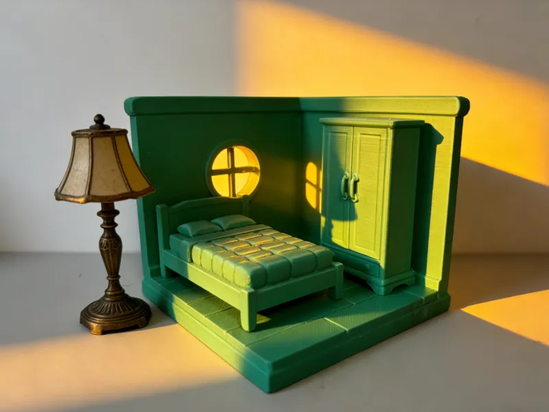 Dormitorio acogedor en miniatura de 64 piezas a escala 1:64
