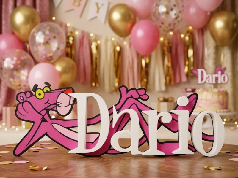 🌸 Pink Panther Name Sign: Custom Decor - [Dario]