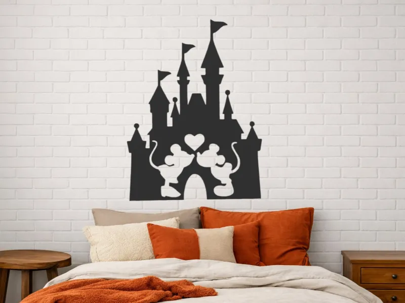 silueta castillo disney con mickey y minnie