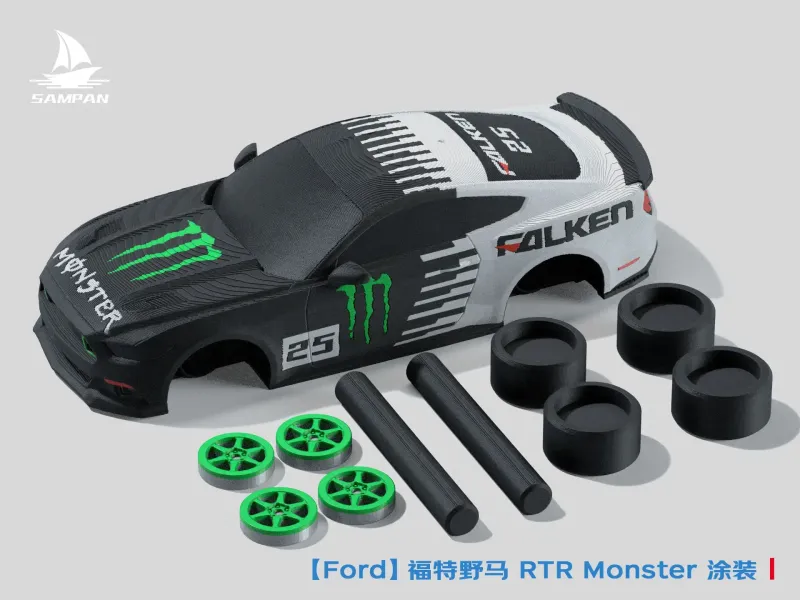 [Ford] Гоночный автомобиль Ford Mustang RTR Monster Energy, маслкар, машина чемпиона по дрифту, автомобильная модель-украшение, сборная гоночная машина, подвижные колеса