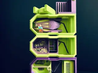 Expandable bunker with moving elevator & spaceship