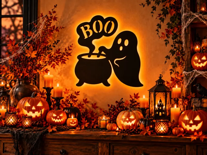 Halloween Geest & Heksenketel Wandkunst – BOE Griezeldecoratie
