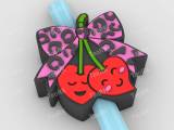 Straw Topper Heart-shaped cherries with a leopard print bow-0