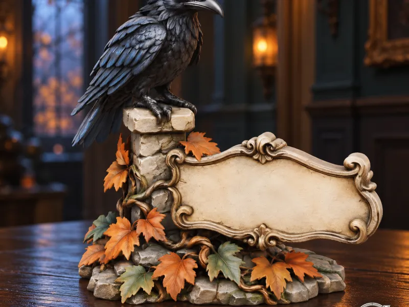 Placa de mesa — Escultura de Corvo | Placa Crowpost de Doces ou Travessuras