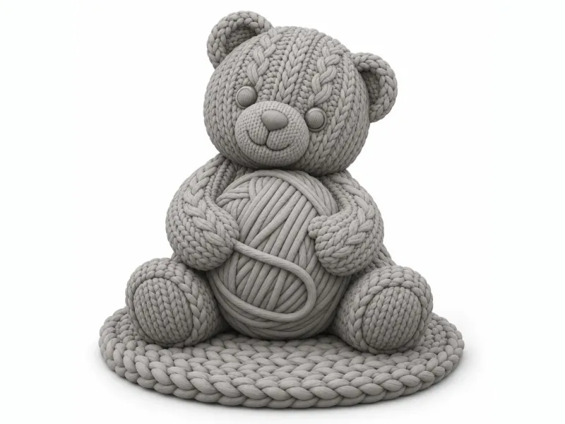 Filhote de Urso de Tricô com Novelão de Lã