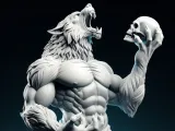 4111 Werewolf Howling with Skull Minimalist Statue STL DND-0