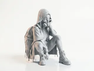 Hooded Figure with Mask Female Statue 3D Printable