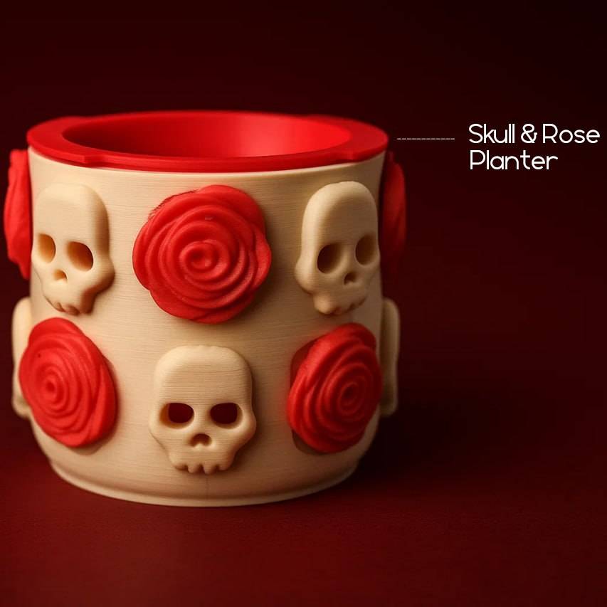 Skull & Rose Planter - Gothic and Romantic Home Decor