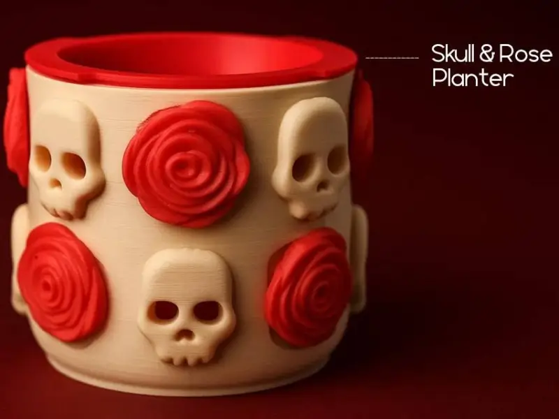 Skull & Rose Planter - Gothic and Romantic Home Decor
