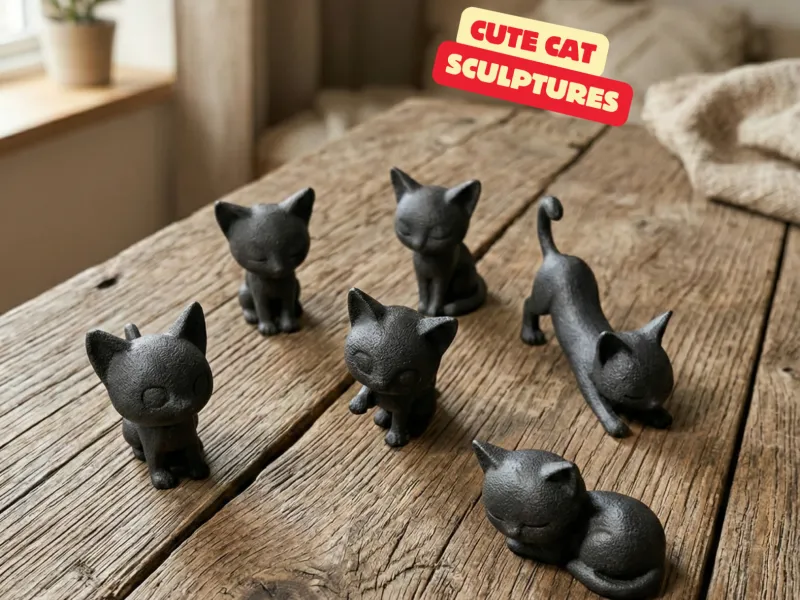 CHATS PARESSEUX / SCULPTURES MODERNES DE CHATS / SCULPTURES NOIRES