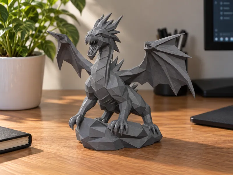 Polygonale Brullende Draak op Rotsvoetstuk