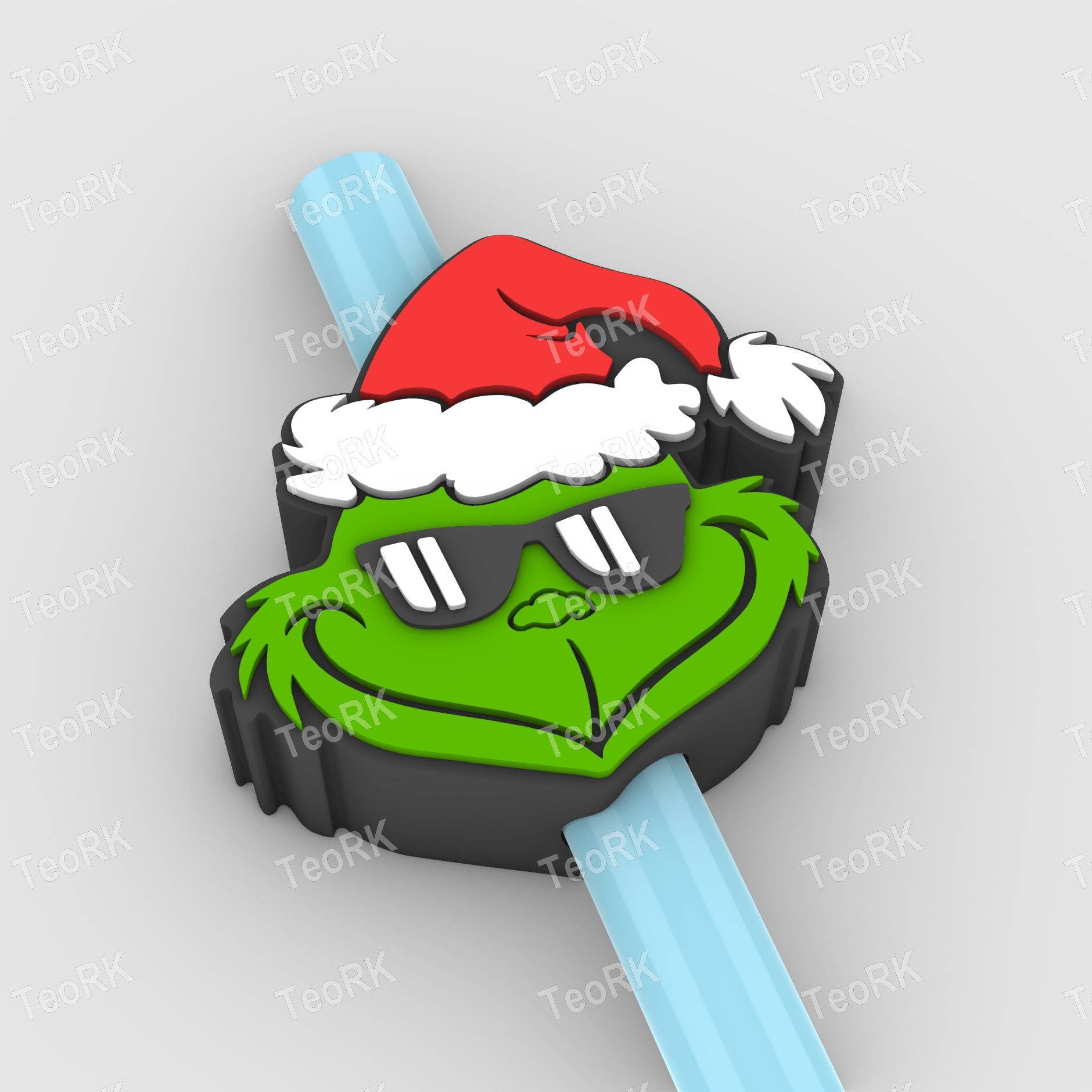 Straw Topper GRINCH WITH CHRISTMAS HAT AND GLASSES