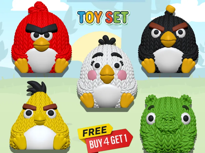 4 Models, Get 1 FREE - Angry Birds - Toy Set Knitted Crochet