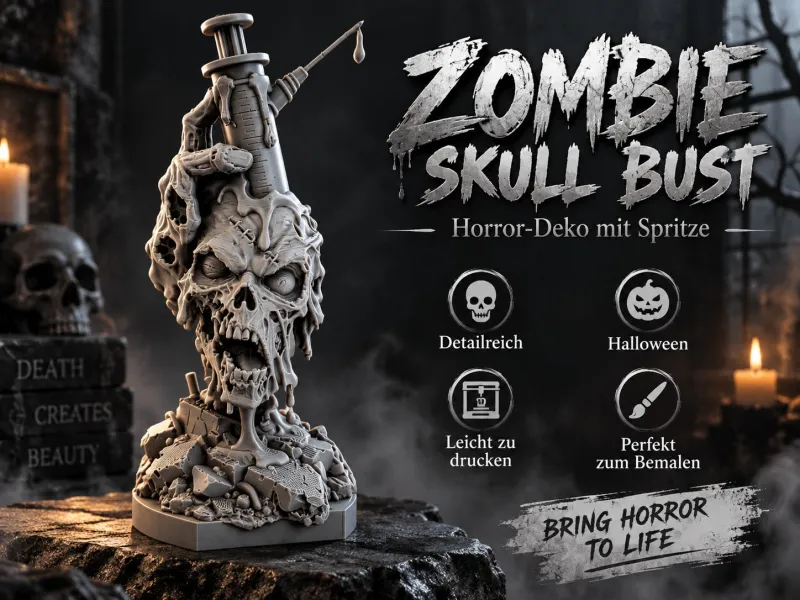 ゾンビスカルバスト – 注射器付きホラー頭蓋骨 | ハロウィン D