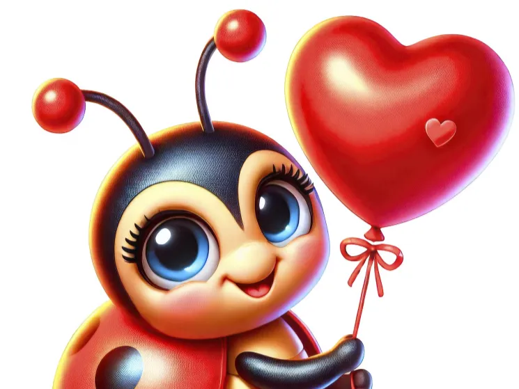 Valentine Ladybug with Heart Balloon