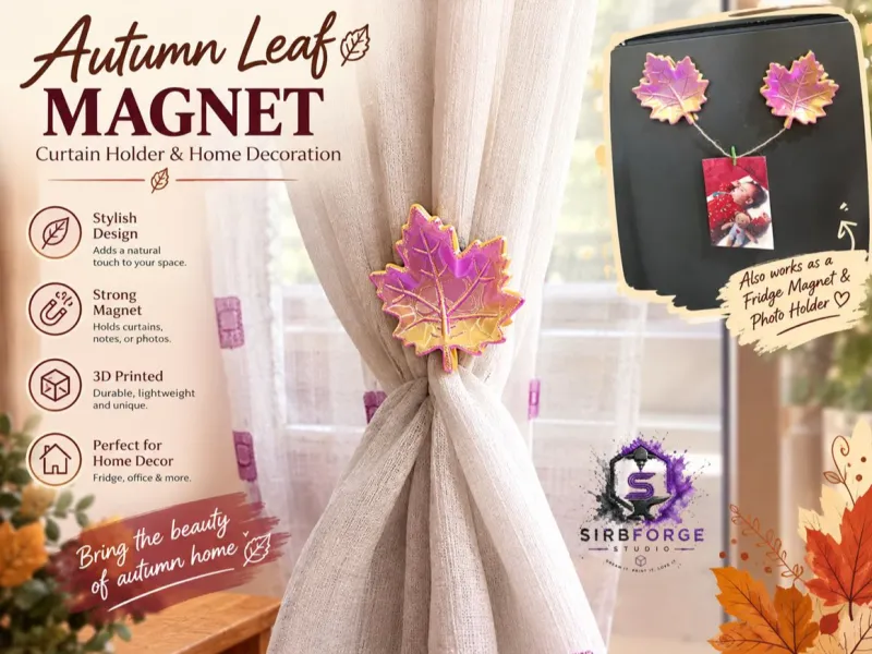 🍂 Herfstblad Magneet – Gordijnhouder & Fotodisplay