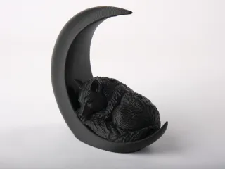 Sleeping Wolf On a Moon - Elegant Animal Sculpture