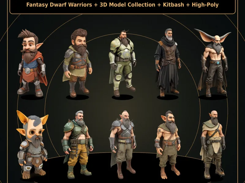 Dwarf Heroes Fantasy Warrior Kitbash Pack – High-Poly