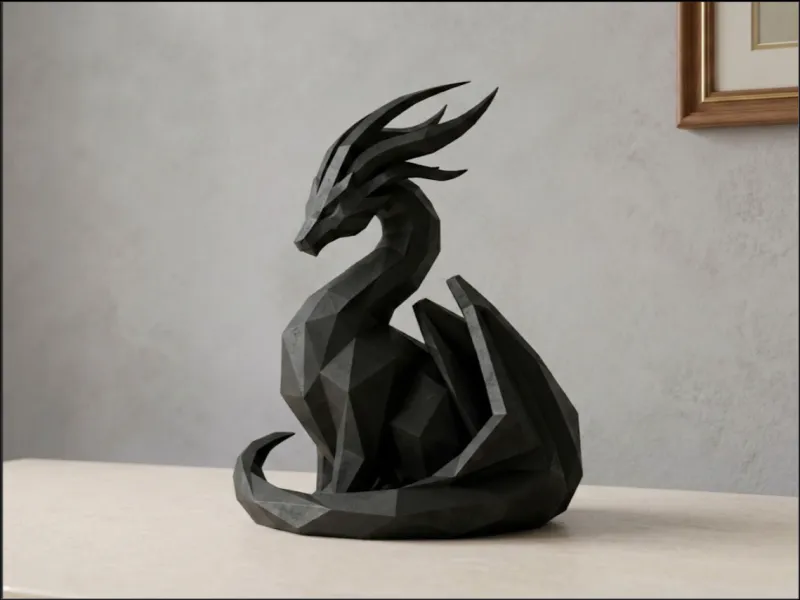 Low Poly Sitting Dragon Sculpture