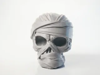 Mummy Skull Wrapped Halloween Sculpture 3D Printable