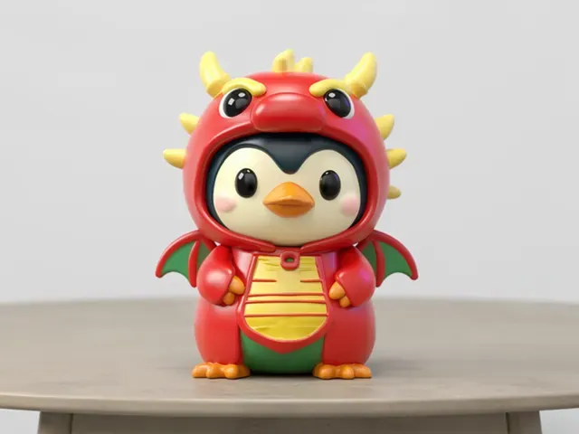 Cute Chibi Penguin in Dragon Costume Collectible Figurine