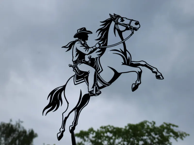 Arte de pared 2D de vaquero montando a caballo