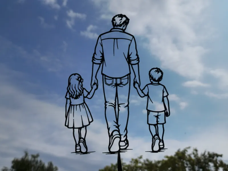 Vader wandelt met kinderen wandkunst