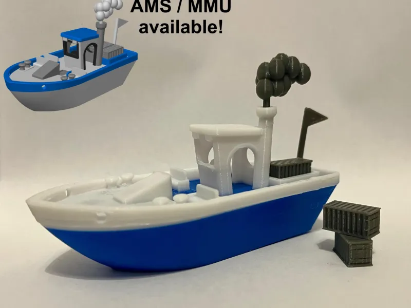 稳定漂浮的Benchy，带货物、烟雾和旗帜（AMS）