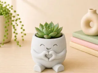 Maceta kawaii sonriente con corazón