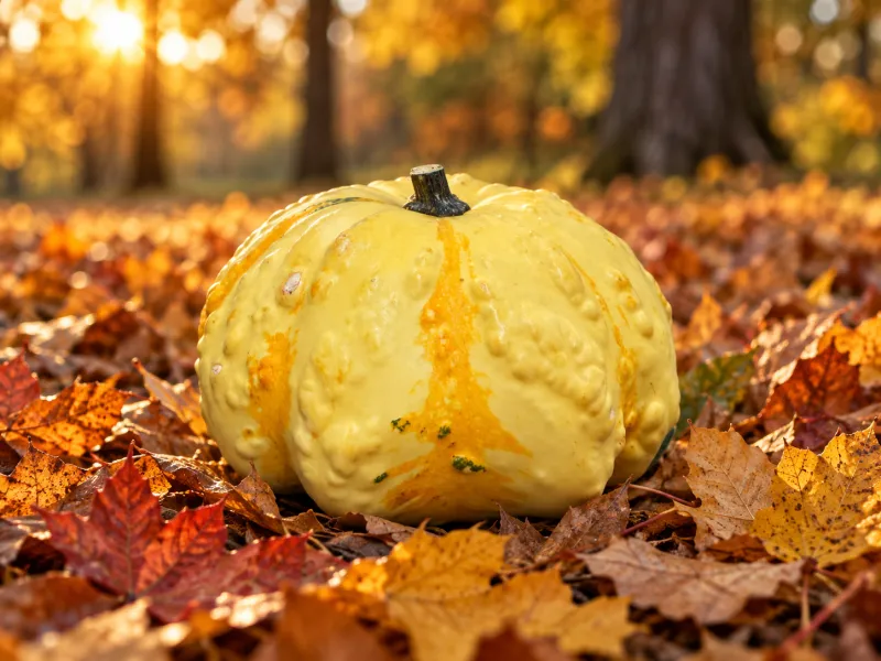 Warty Yellow Pumpkin – Flat Decorative Autumn Gourd