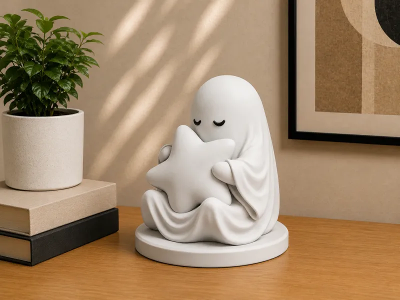 Cute Ghost Holding A Falling Star -Sculpture