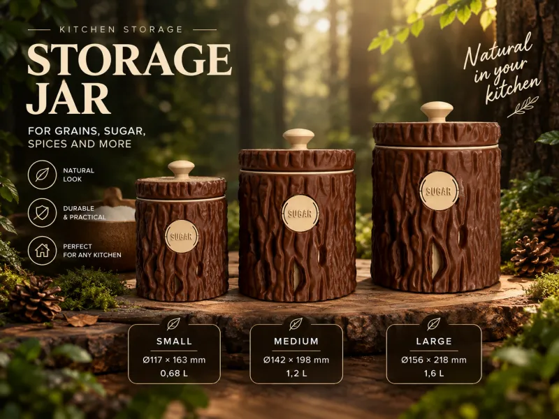 Kitchen Jar — sugar, tea, coffee, grains; spoon inside