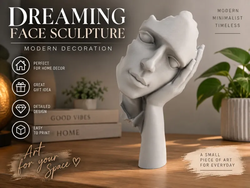 Escultura facial de ensueño con mano – Figura decorativa moderna