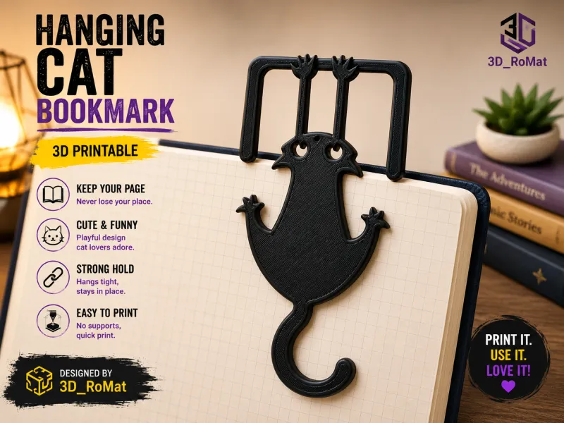 Hanging Cat Bookmark 🐈‍⬛📖