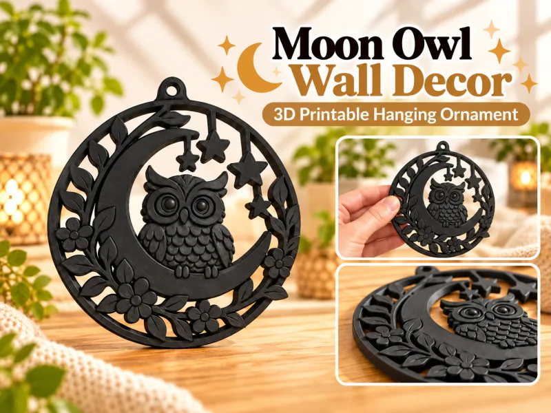 Decoração de Parede Coruja na Lua – Ornamento Suspenso