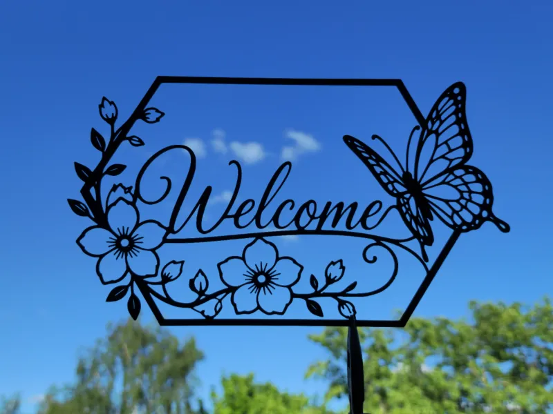 Welcome Butterfly Floral Sign 2D Wall Art