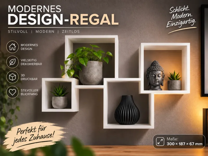 Modernes Design-Regal mit versetzten Fächern
