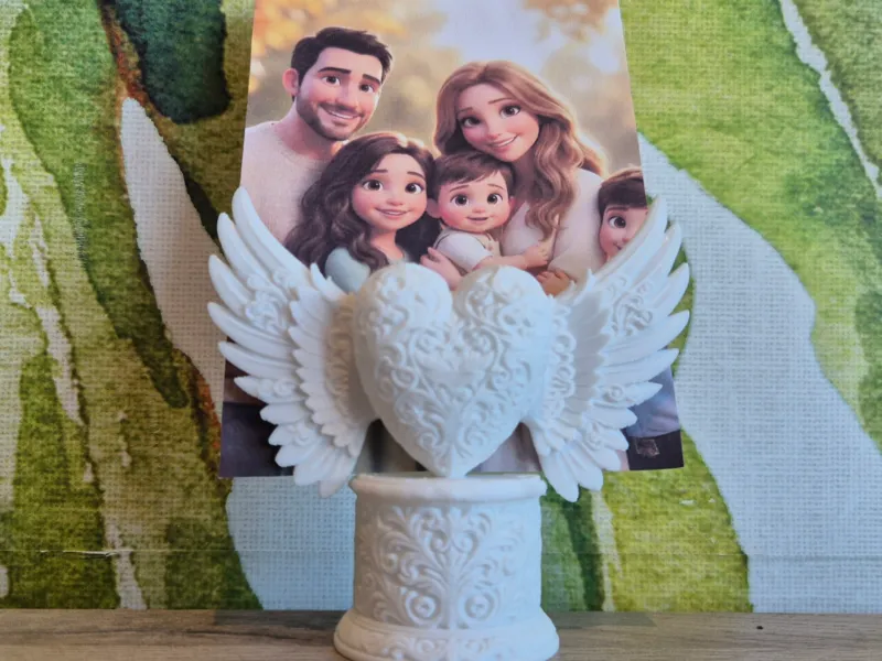 Sculpture deco coeur ailes porte photo moderne elegant