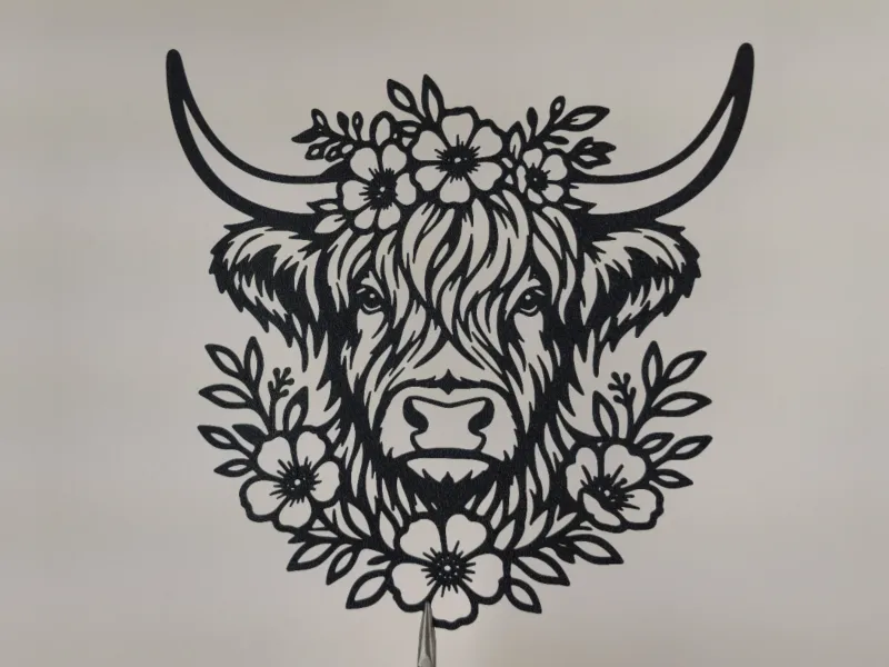 Arte de pared floral de vaca de las Tierras Altas