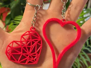 Geometric Heart and Long Heart Keychain Keyring