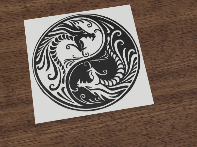 Emblema fantástico de yin-yang con dragón ornamental