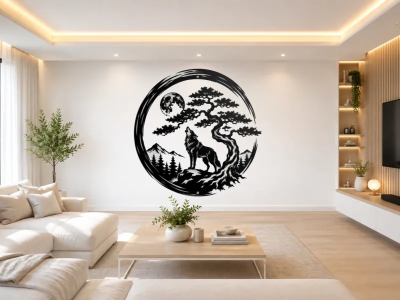 WallArt - Wolf Moon Tree Mountains