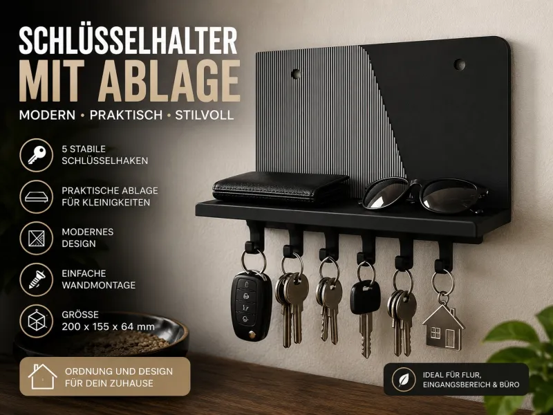 🔑 Moderner Schlüsselhalter mit Ablage – Wandorganizer