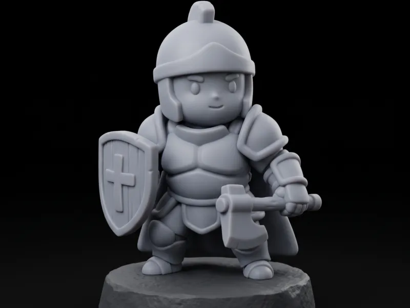 Cute Chibi Knight Miniature with Axe and Shield