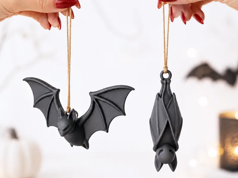 Bat Ornament Set 2 Pcs | Flying & Hanging Bat Decor |
