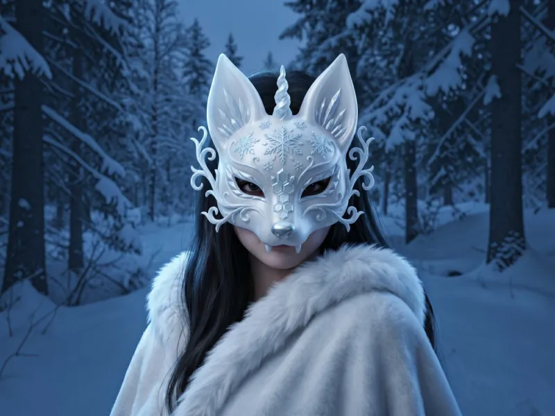 Winter Frost Kitsune Mask