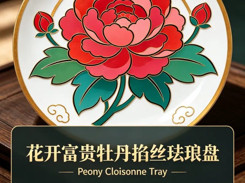 花開富貴牡丹掐糸琺瑯盤 · Peony Cloisonne Tray