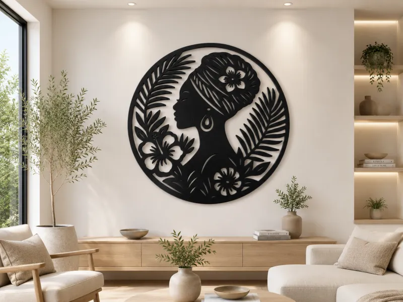 Elegant Floral Woman Silhouette 2D Wall Art