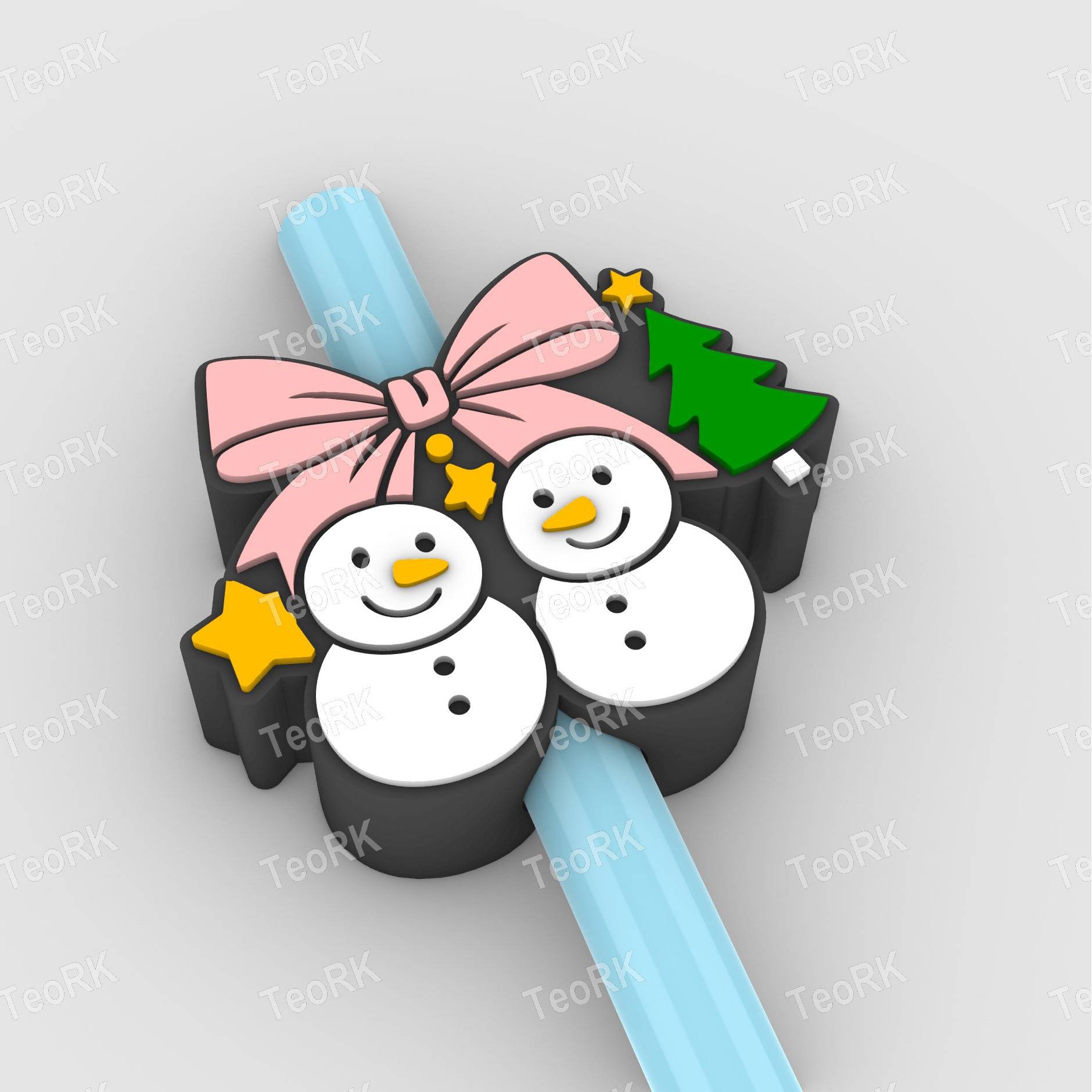 Straw Topper Christmas snowmen with a ribbon