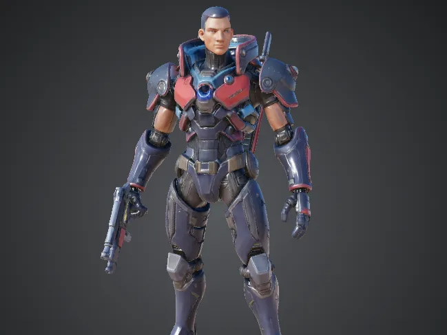 Cyberpunk armed figure